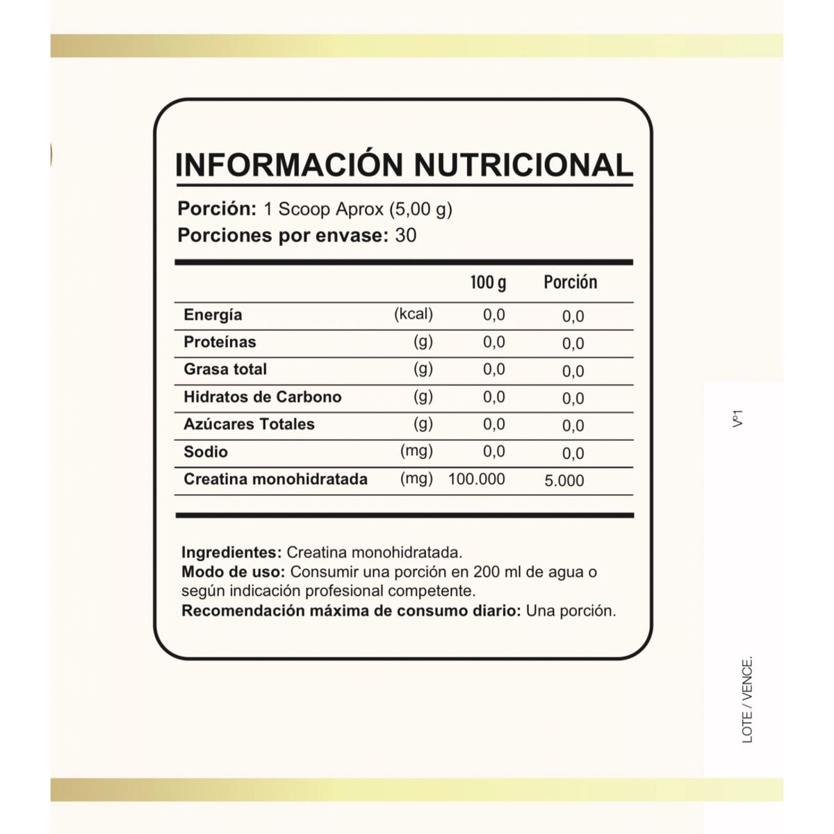 Información nutricional creatina ho nutrition