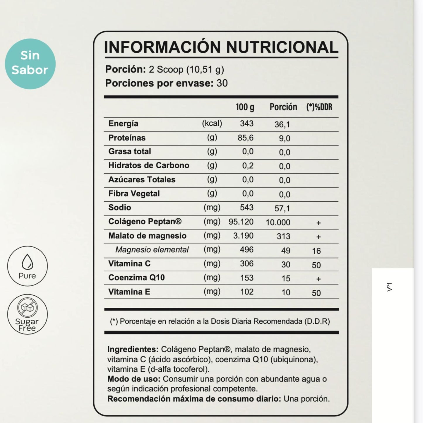 Información Nutricional Péptidos de Colágeno Hidrolizado - Ho Nutrition 
